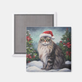 雪のクリスマスにメインのクーンキャット マグネット (正面/裏面)