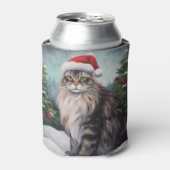 雪のクリスマスにメインのクーンキャット 缶クーラー (缶正面)
