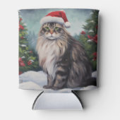 雪のクリスマスにメインのクーンキャット 缶クーラー (正面)