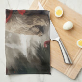 雪のクリスマスにヨーキポー犬 キッチンタオル (四つ折り)