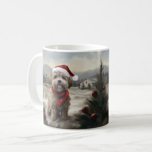 雪のクリスマスにヨーキポー犬 コーヒーマグカップ (正面左)