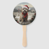 雪のクリスマスにヨーキポー犬 ハンドファン (正面)
