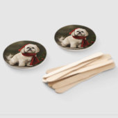 雪のクリスマスにラサ・アッソ犬 ハンドファン (組立なし)