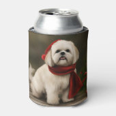 雪のクリスマスにラサ・アッソ犬 缶クーラー (缶正面)