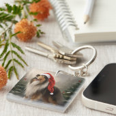 雪のクリスマスにラフなコリー犬 キーホルダー (正面右)