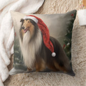 雪のクリスマスにラフなコリー犬 クッション (ブランケット)