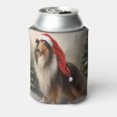 雪のクリスマスにラフなコリー犬 缶クーラー (缶裏面)