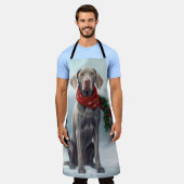 雪のクリスマスにワイマラーンドッグ エプロン (着用した状態)