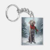 雪のクリスマスにワイマラーンドッグ キーホルダー (正面左)