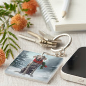 雪のクリスマスにワイマラーンドッグ キーホルダー (正面右)