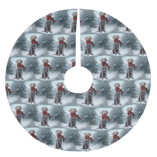 雪のクリスマスにワイマラーンドッグ ブラッシュドポリエステルツリースカート (正面)