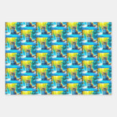 雪のクリスマスに可愛いグレーの子猫 ラッピングペーパーシート (正面2)