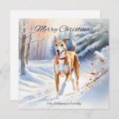 雪のクリスマスに明るい赤い子犬グレイハウンド犬 シーズンカード (正面/裏面)