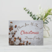 雪のクリスマスに松の球果とクルミ 招待状 (スタンド正面)
