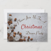 雪のクリスマスに松の球果とクルミ 招待状 (正面)