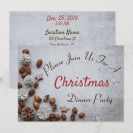 雪のクリスマスに松の球果とクルミ 招待状