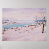 雪のクリスマスに水彩冬の村 ポスター (正面)