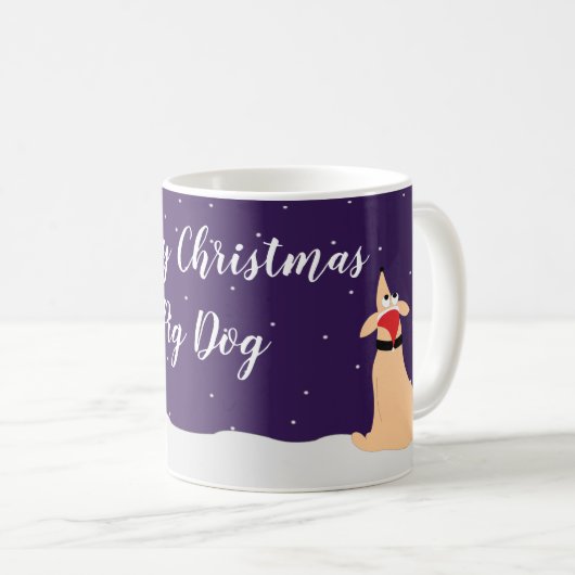 雪のクリスマスに漫画の桃の犬ブタ犬 コーヒーマグカップ (正面右)
