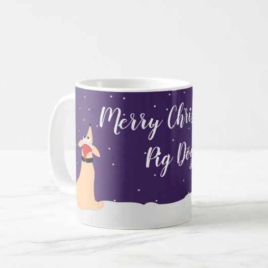 雪のクリスマスに漫画の桃の犬ブタ犬 コーヒーマグカップ (正面左)