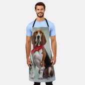 雪のクリスマスに犬を探すトレイング・ウォーカーコンハウンド エプロン (着用した状態)