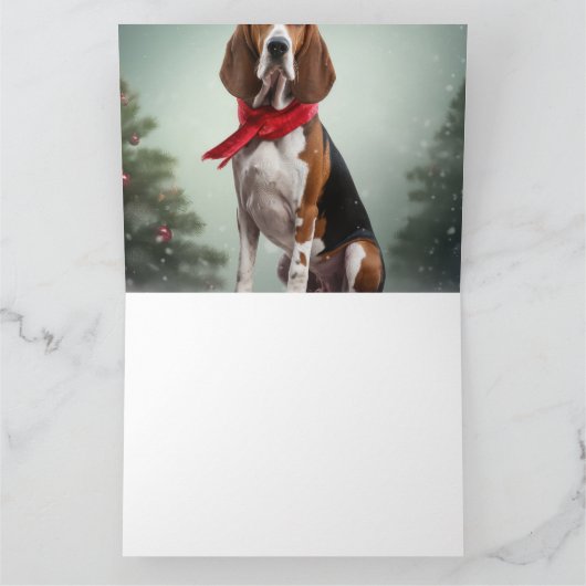 雪のクリスマスに犬を探すトレイング・ウォーカーコンハウンド カード (内部)