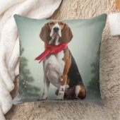 雪のクリスマスに犬を探すトレイング・ウォーカーコンハウンド クッション (ブランケット)