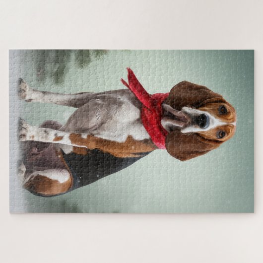 雪のクリスマスに犬を探すトレイング・ウォーカーコンハウンド ジグソーパズル (横)