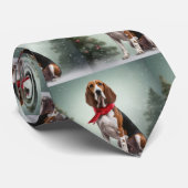雪のクリスマスに犬を探すトレイング・ウォーカーコンハウンド ネクタイ (ロール)