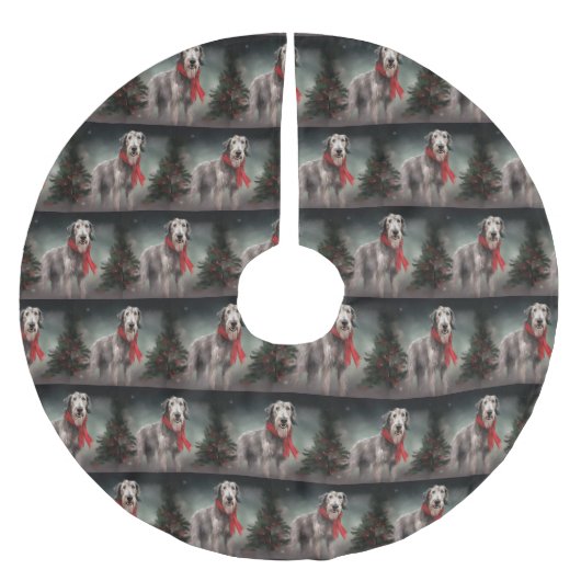 雪のクリスマスに犬を飼う ブラッシュドポリエステルツリースカート (正面)