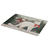 雪のクリスマスに登場するトルコのアンゴラ猫 カッティングボード (角)