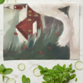 雪のクリスマスに登場するトルコのアンゴラ猫 キッチンタオル (折り畳み)