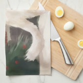 雪のクリスマスに登場するトルコのアンゴラ猫 キッチンタオル (四つ折り)