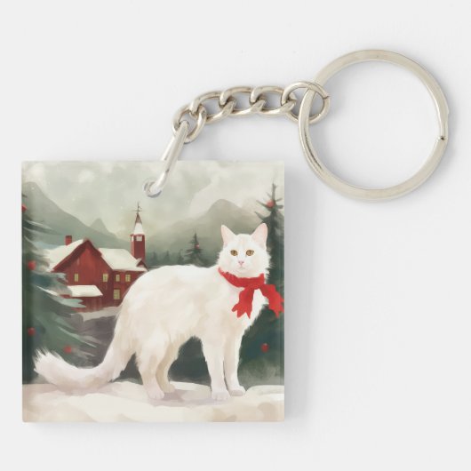 雪のクリスマスに登場するトルコのアンゴラ猫 キーホルダー (裏面)