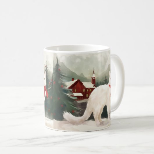 雪のクリスマスに登場するトルコのアンゴラ猫 コーヒーマグカップ (正面右)