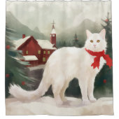雪のクリスマスに登場するトルコのアンゴラ猫 シャワーカーテン (正面)