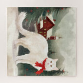 雪のクリスマスに登場するトルコのアンゴラ猫 ジグソーパズル (横)