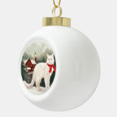 雪のクリスマスに登場するトルコのアンゴラ猫 セラミックボールオーナメント (右)