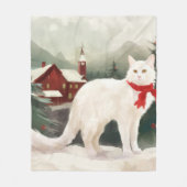 雪のクリスマスに登場するトルコのアンゴラ猫 フリースブランケット (正面)