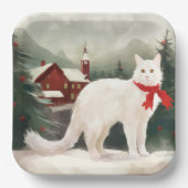 雪のクリスマスに登場するトルコのアンゴラ猫 ペーパープレート (正面)