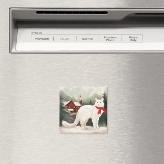 雪のクリスマスに登場するトルコのアンゴラ猫 マグネット (インサイチュ (食洗機))