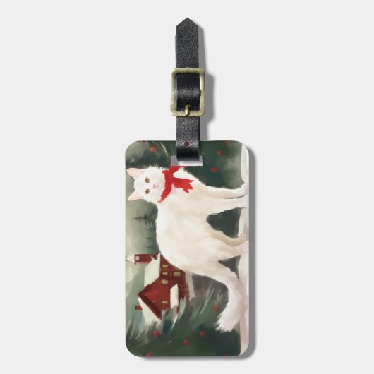 雪のクリスマスに登場するトルコのアンゴラ猫 ラゲッジタグ (正面縦)