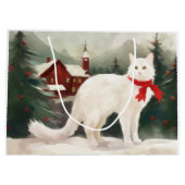 雪のクリスマスに登場するトルコのアンゴラ猫 ラージペーパーバッグ (裏面)