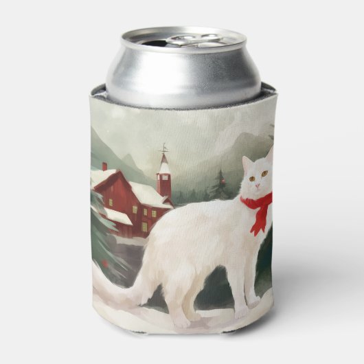雪のクリスマスに登場するトルコのアンゴラ猫 缶クーラー (缶正面)