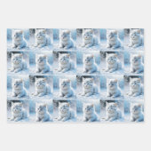 雪のクリスマスに白い子猫たち ラッピングペーパーシート (正面3)