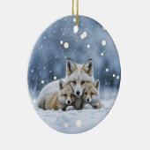 雪のクリスマスに美しい狐たち セラミックオーナメント (右)