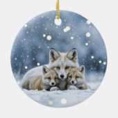 雪のクリスマスに美しい狐たち セラミックオーナメント (裏面)