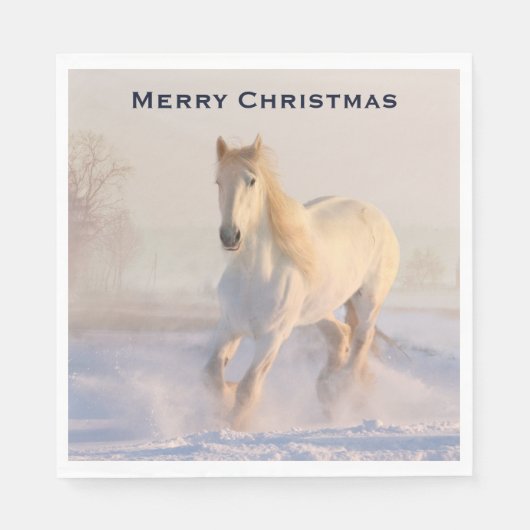 雪のクリスマスに美しい白い馬 スタンダードランチョンナプキン (正面)