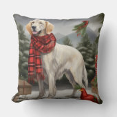 雪のクリスマスに英語のセッター犬 クッション (正面)