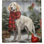 雪のクリスマスに英語のセッター犬 シャワーカーテン (正面)