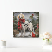 雪のクリスマスに英語のセッター犬 スクエア壁時計 (ホーム)